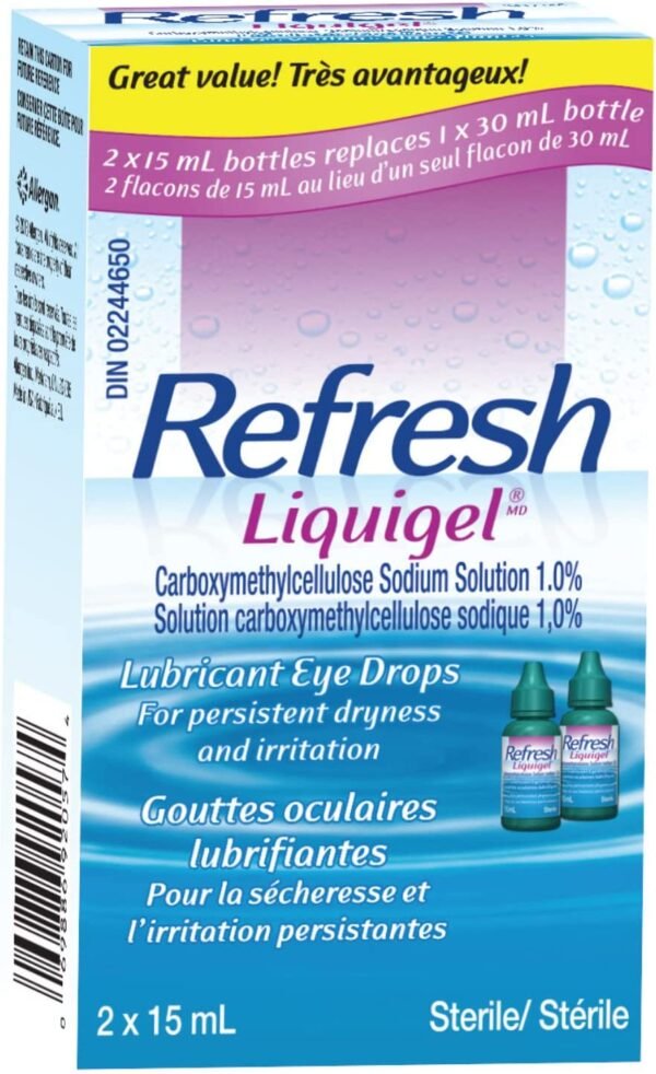 Refresh Liquigel Ophthalmic Solution, Lubricant Eye Drops, Persistent Dryness, and Irritation, 2x15ml