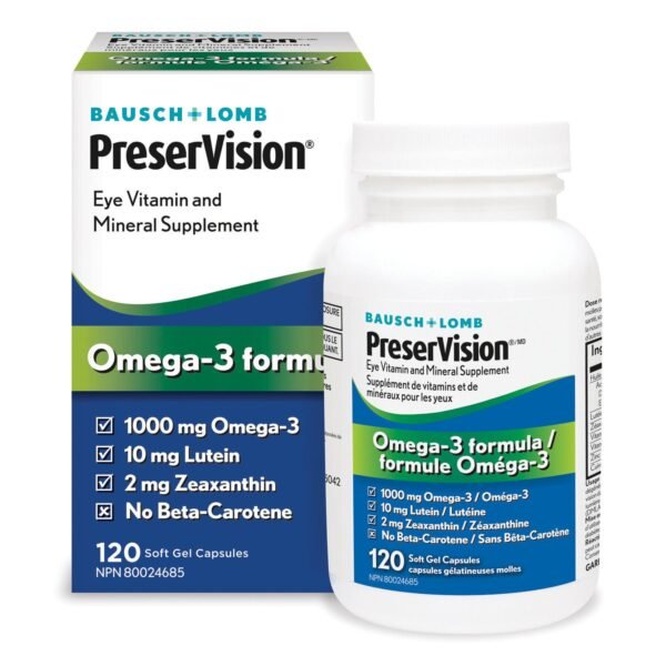 BAUSCH + LOMB PreserVision Omega-3 Formula Eye Vitamin & Mineral Supplement, 120 softgels