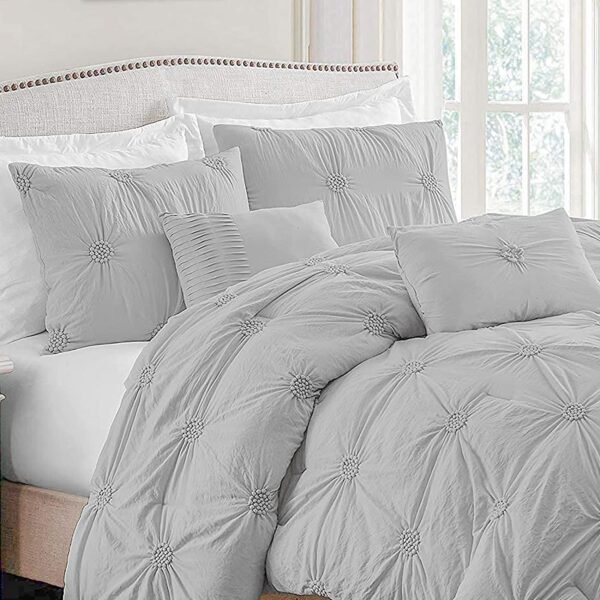 Swift Home Bedding Comforter Sets, Lightweight  and Luxury3-Piece Ruched 3D Floral Pintuck Comforter Sets, Machine Washable - Gray, King/ Cal King - Image 2