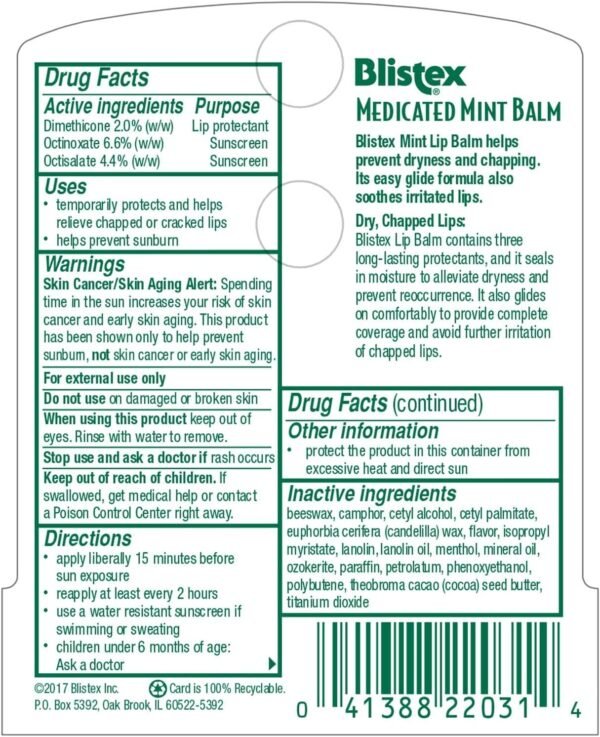Blistex Medicated Mint Balm SPF 15 0.15 oz (Pack of 9) - Image 3