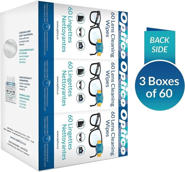 Optico Pre-Moistened Cleaning Cloths - Premium Quality Cleaner for Screens, Eye Glasses, and Cameras Lenses - No Spray Bottle Needed | 180 Cloth Lens Wipes - Image 2