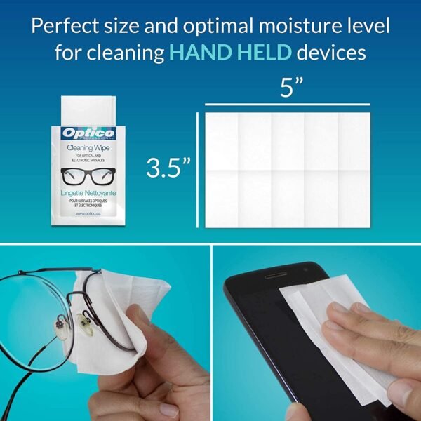 Optico Pre-Moistened Cleaning Cloths - Premium Quality Cleaner for Screens, Eye Glasses, and Cameras Lenses - No Spray Bottle Needed | 180 Cloth Lens Wipes - Image 3