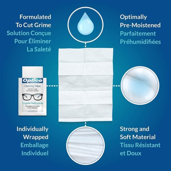 Optico Pre-Moistened Cleaning Cloths - Premium Quality Cleaner for Screens, Eye Glasses, and Cameras Lenses - No Spray Bottle Needed | 180 Cloth Lens Wipes - Image 4