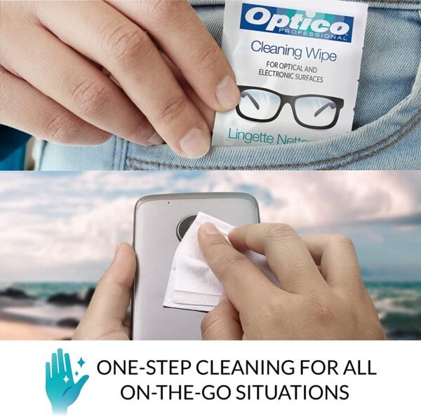 Optico Pre-Moistened Cleaning Cloths - Premium Quality Cleaner for Screens, Eye Glasses, and Cameras Lenses - No Spray Bottle Needed | 180 Cloth Lens Wipes - Image 5