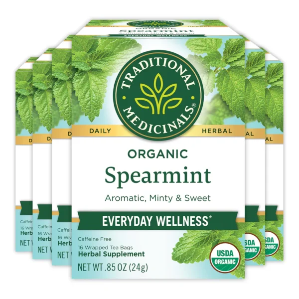 Traditional Medicinals - Organic Spearmint Herbal Tea (Pack of 1) - Refreshing and Minty - 16 Tea Bags Total