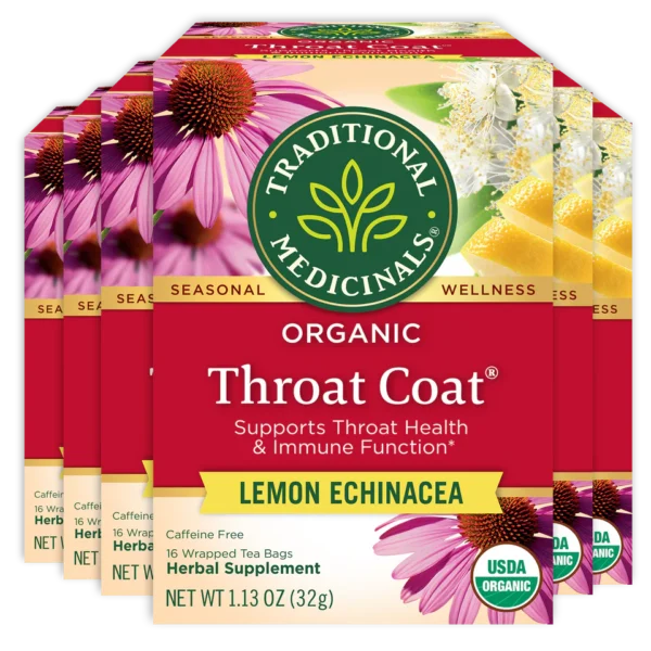 Traditional Medicinals - Organic Throat Coat Lemon Echinacea Herbal Tea (Pack of 1) -  16 Tea Bags Total