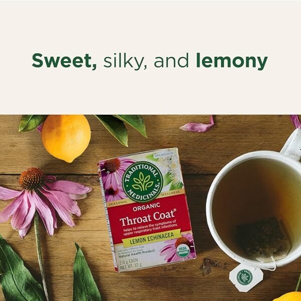 Traditional Medicinals - Organic Throat Coat Lemon Echinacea Herbal Tea (Pack of 1) -  16 Tea Bags Total - Image 3