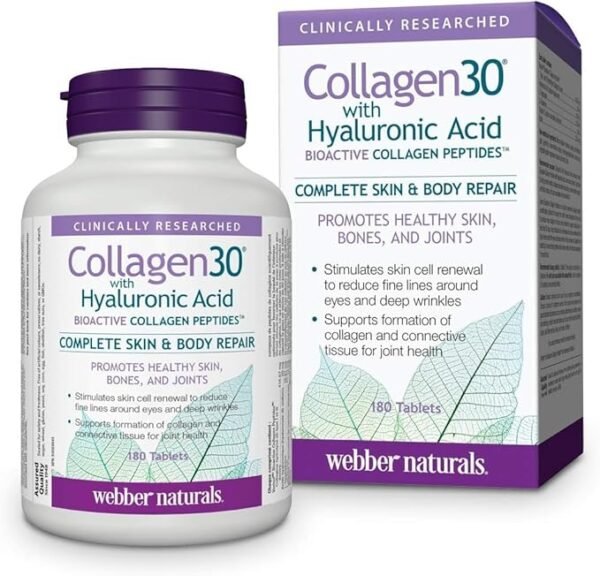 Webber Naturals Collagen30 with Hyaluronic Acid, Bioactive Collagen Peptides, 180 Tablets - Image 3