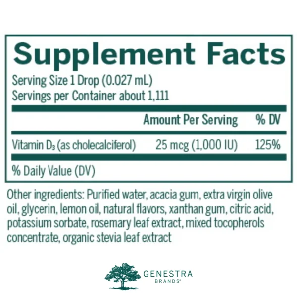 Genestra Brands D-Mulsion 1000 | Supports Cardiovascular Health, Bones, and Immune Function* | 1 Fl Oz | Natural Lemon Flavor - Image 3